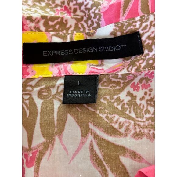 Express Design Studio Floral Button-Up Shirt Women’s Large - Picture 5 of 6